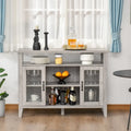 Sideboard Bauernhaus-Stil Buffet Schrank, Kaffeebar-Schrank mit Ablageflächen, Küchenschrank mit 2 gerahmten Glastüren