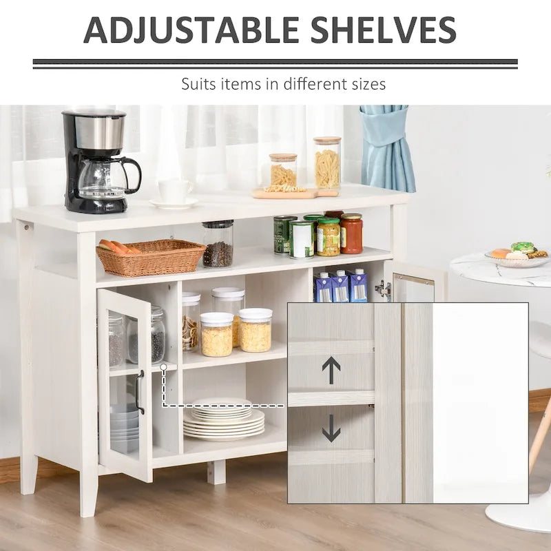 Sideboard Bauernhaus-Stil Buffet Schrank, Kaffeebar-Schrank mit Ablageflächen, Küchenschrank mit 2 gerahmten Glastüren