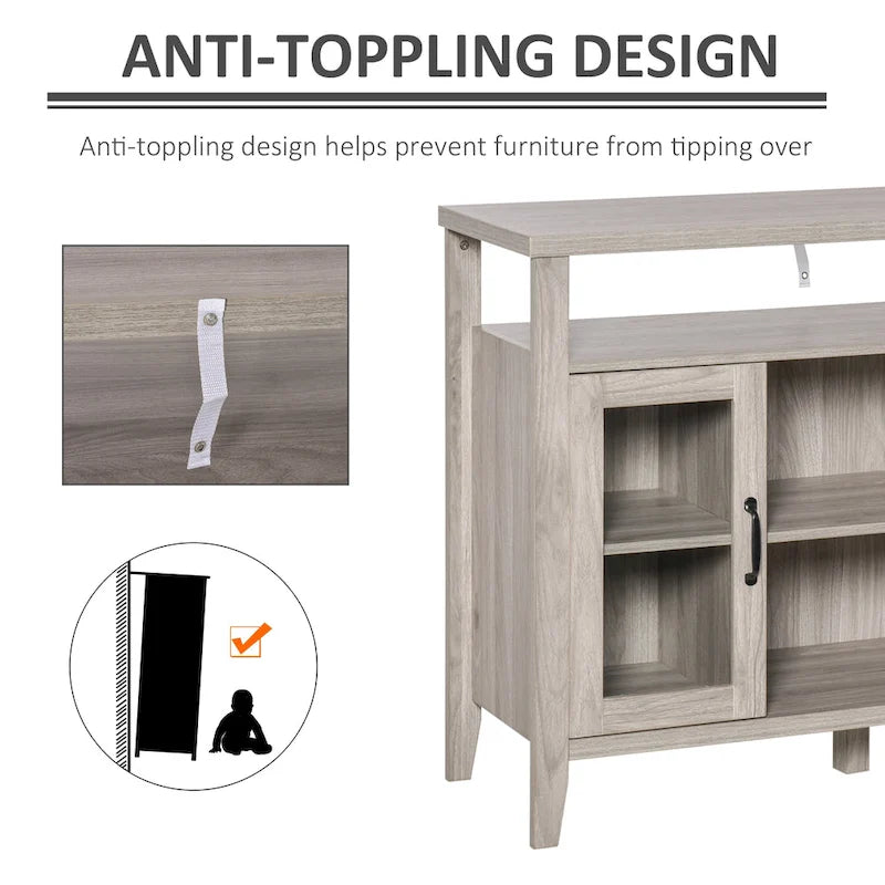 Sideboard Bauernhaus-Stil Buffet Schrank, Kaffeebar-Schrank mit Ablageflächen, Küchenschrank mit 2 gerahmten Glastüren