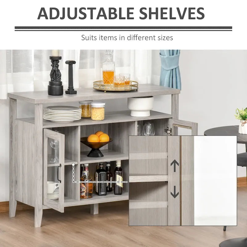 Sideboard Bauernhaus-Stil Buffet Schrank, Kaffeebar-Schrank mit Ablageflächen, Küchenschrank mit 2 gerahmten Glastüren