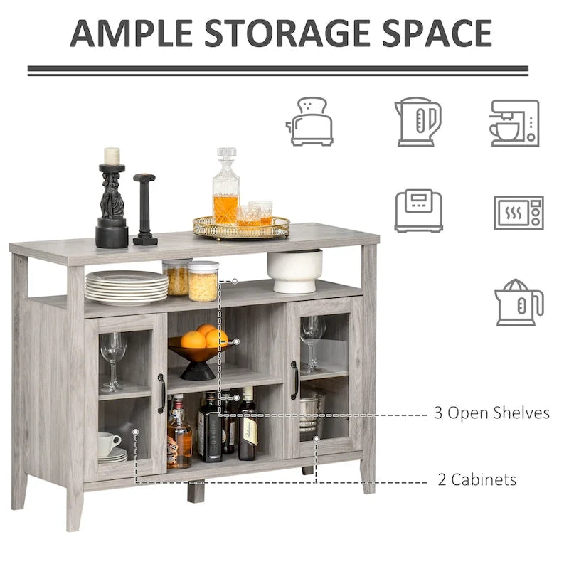 Sideboard Bauernhaus-Stil Buffet Schrank, Kaffeebar-Schrank mit Ablageflächen, Küchenschrank mit 2 gerahmten Glastüren