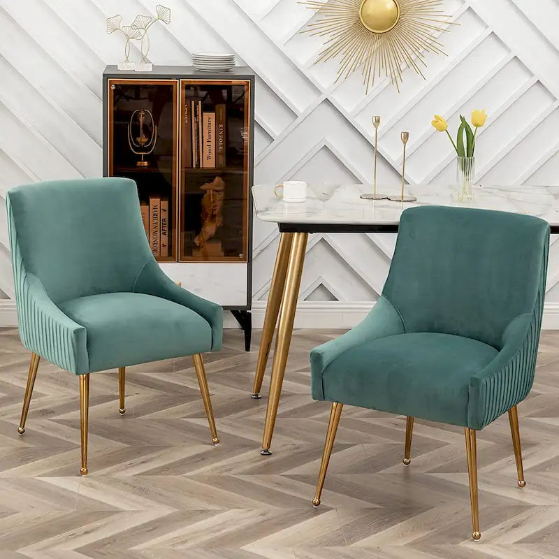 Moderner Glam Bouclé-Stuhl mit Plissee-Samtbezug für Esszimmer oder Schminktisch, 2er-Set mit Rückenlehne