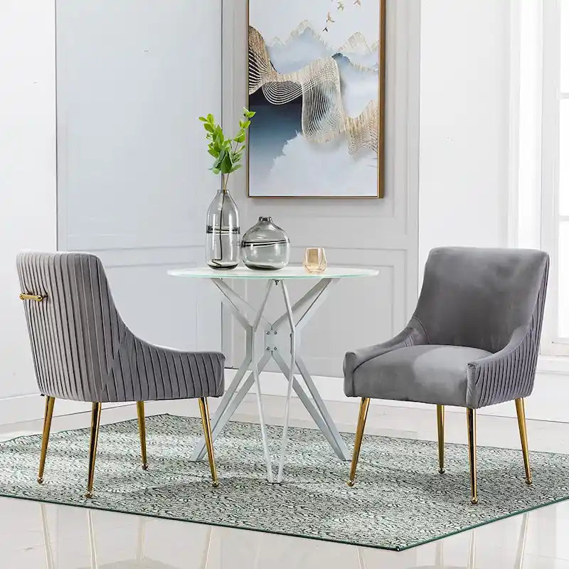 Moderner Glam Bouclé-Stuhl mit Plissee-Samtbezug für Esszimmer oder Schminktisch, 2er-Set mit Rückenlehne