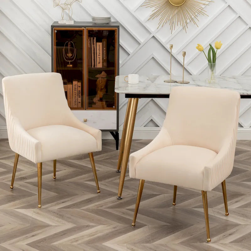 Moderner Glam Bouclé-Stuhl mit Plissee-Samtbezug für Esszimmer oder Schminktisch, 2er-Set mit Rückenlehne
