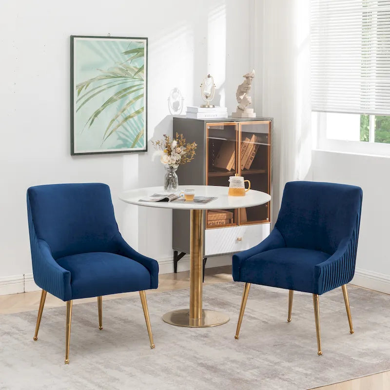 Moderner Glam Bouclé-Stuhl mit Plissee-Samtbezug für Esszimmer oder Schminktisch, 2er-Set mit Rückenlehne