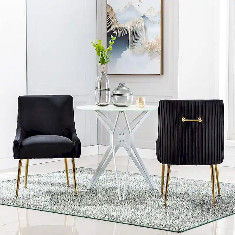 Moderner Glam Bouclé-Stuhl mit Plissee-Samtbezug für Esszimmer oder Schminktisch, 2er-Set mit Rückenlehne