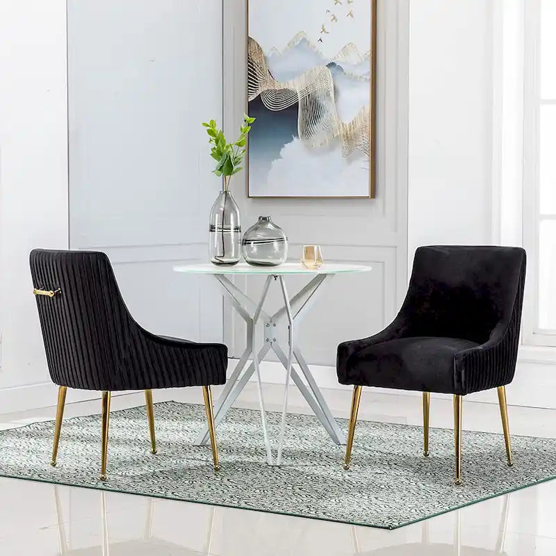 Moderner Glam Bouclé-Stuhl mit Plissee-Samtbezug für Esszimmer oder Schminktisch, 2er-Set mit Rückenlehne