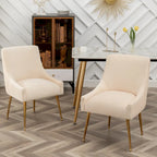 Moderner Glam Bouclé-Stuhl mit Plissee-Samtbezug für Esszimmer oder Schminktisch, 2er-Set mit Rückenlehne