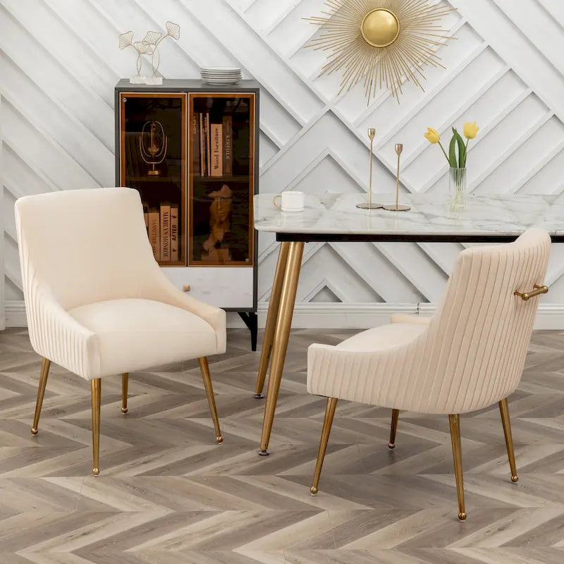 Moderner Glam Bouclé-Stuhl mit Plissee-Samtbezug für Esszimmer oder Schminktisch, 2er-Set mit Rückenlehne