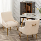Moderner Glam Bouclé-Stuhl mit Plissee-Samtbezug für Esszimmer oder Schminktisch, 2er-Set mit Rückenlehne