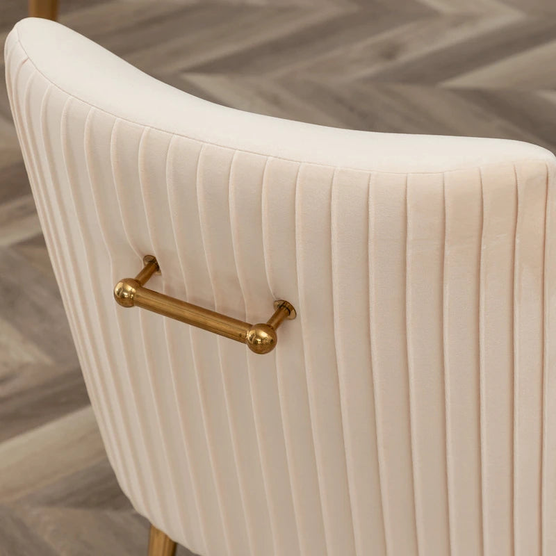 Moderner Glam Bouclé-Stuhl mit Plissee-Samtbezug für Esszimmer oder Schminktisch, 2er-Set mit Rückenlehne