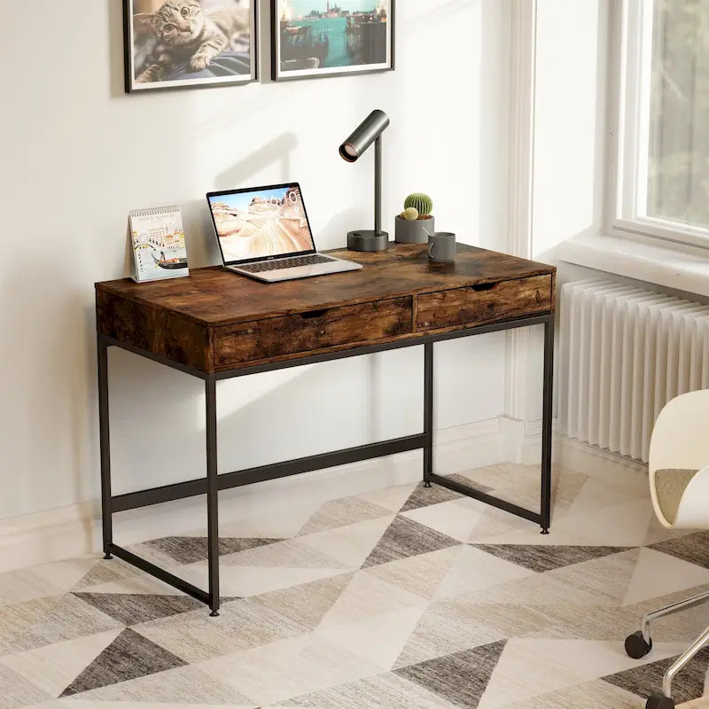 43 Zoll Home Office Computertisch mit 2 Schubladen, moderner Schreibtisch