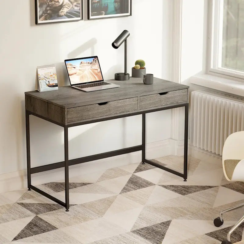 43 Zoll Home Office Computertisch mit 2 Schubladen, moderner Schreibtisch