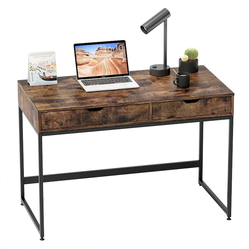 43 Zoll Home Office Computertisch mit 2 Schubladen, moderner Schreibtisch