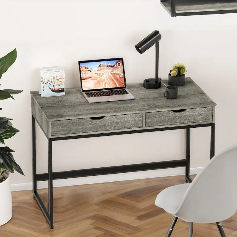 43 Zoll Home Office Computertisch mit 2 Schubladen, moderner Schreibtisch