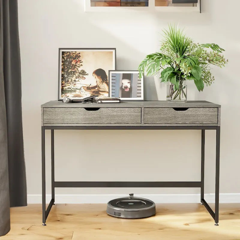 43 Zoll Home Office Computertisch mit 2 Schubladen, moderner Schreibtisch