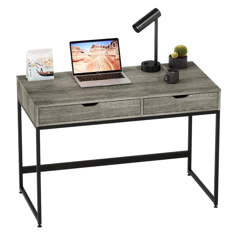 43 Zoll Home Office Computertisch mit 2 Schubladen, moderner Schreibtisch
