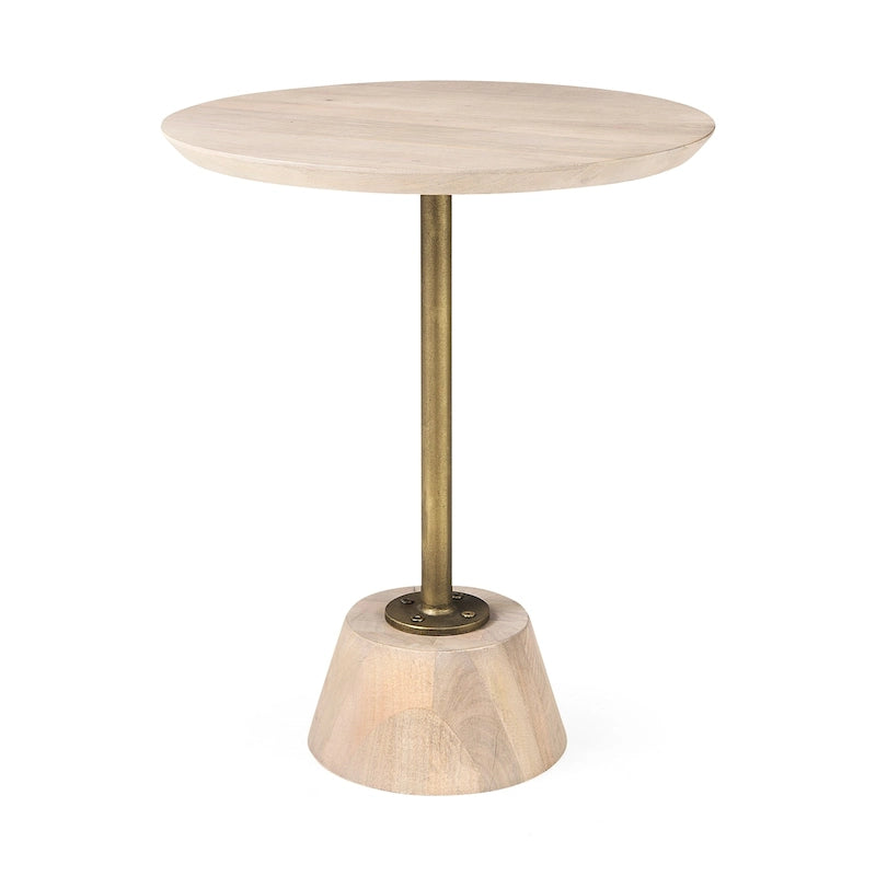 Dunkelbraunes Holz mit schwarzem Metallsockel runder Beistelltisch