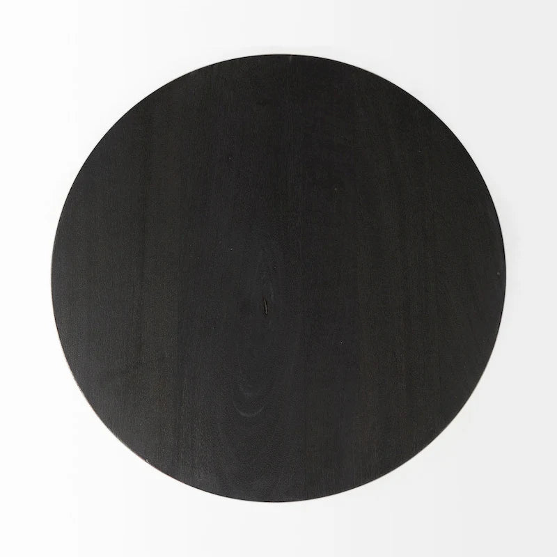 Dunkelbraunes Holz mit schwarzem Metallsockel runder Beistelltisch