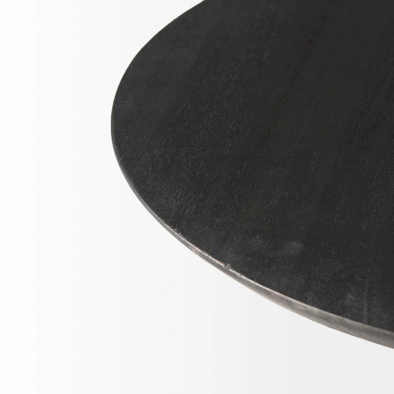 Dunkelbraunes Holz mit schwarzem Metallsockel runder Beistelltisch