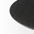 Dunkelbraunes Holz mit schwarzem Metallsockel runder Beistelltisch