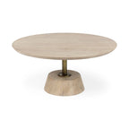 Dunkelbraunes Holz mit schwarzem Metallsockel runder Beistelltisch