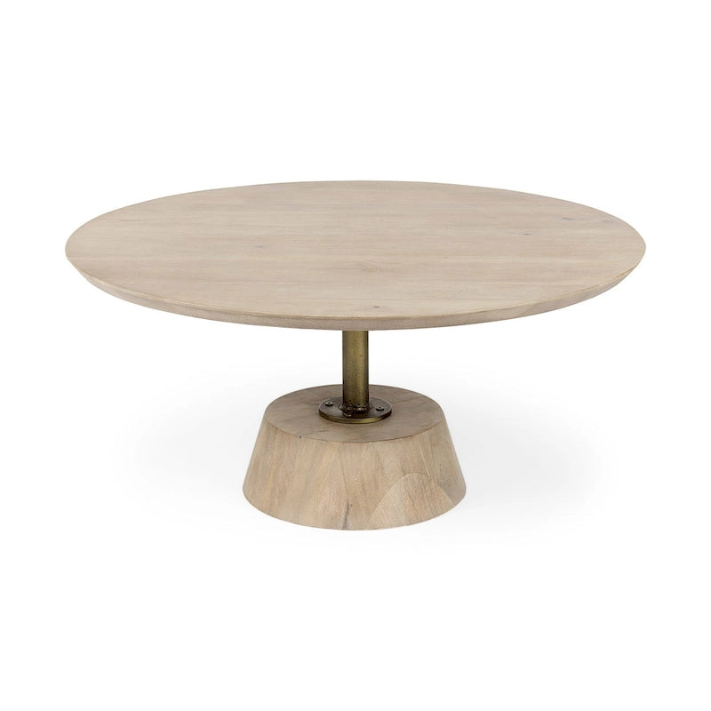 Dunkelbraunes Holz mit schwarzem Metallsockel runder Beistelltisch