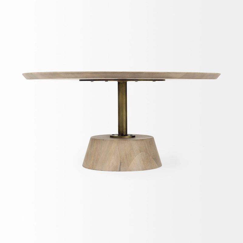 Dunkelbraunes Holz mit schwarzem Metallsockel runder Beistelltisch