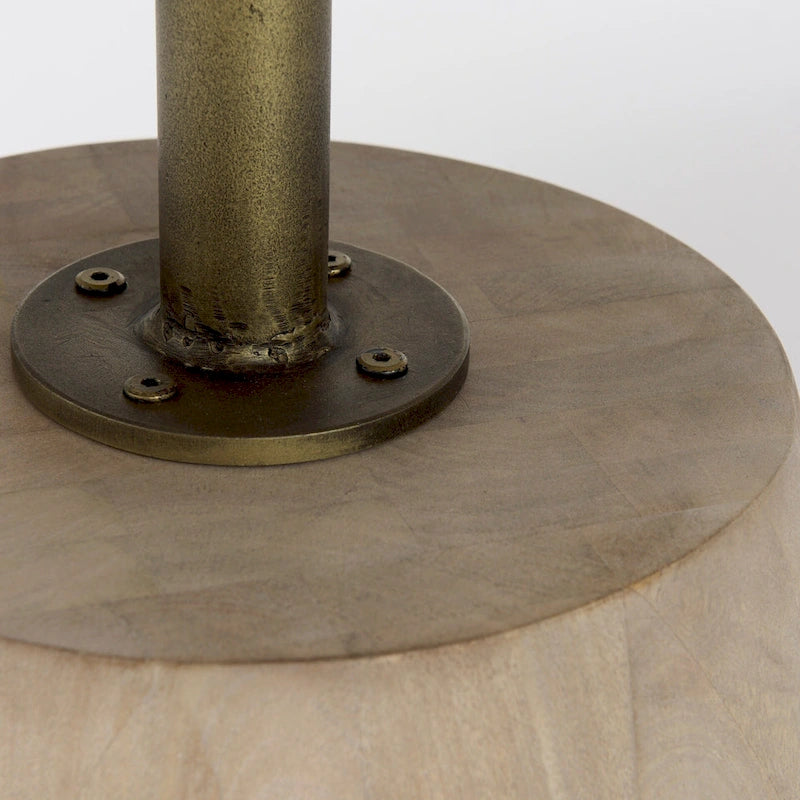 Dunkelbraunes Holz mit schwarzem Metallsockel runder Beistelltisch