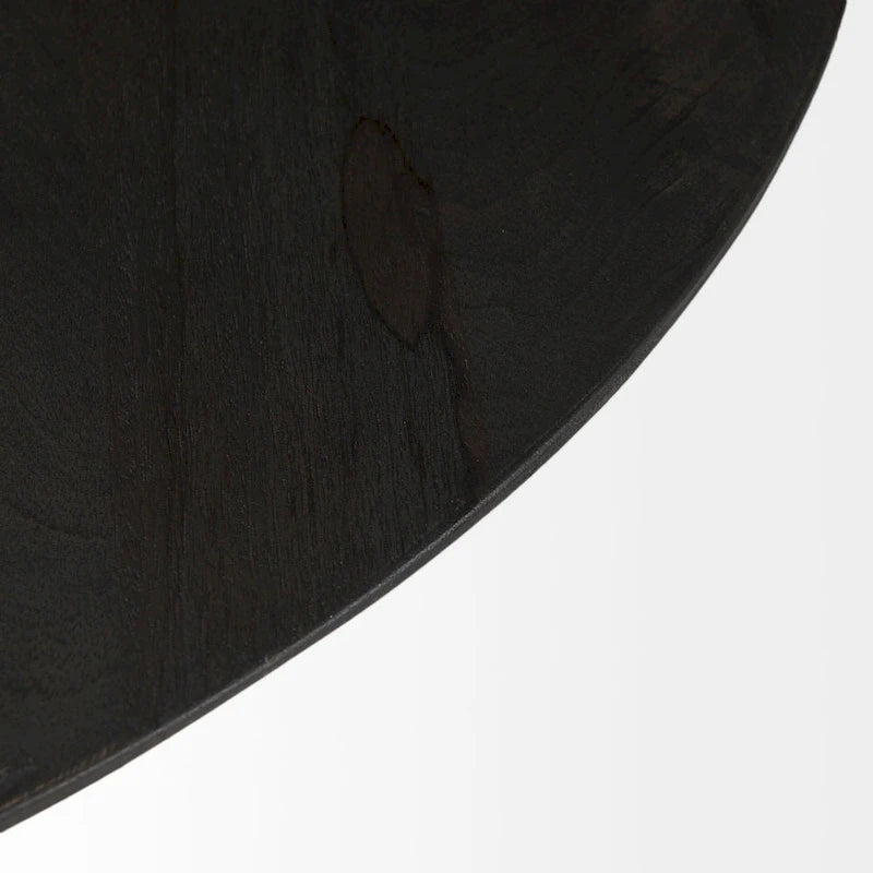 Dunkelbraunes Holz mit schwarzem Metallsockel runder Beistelltisch