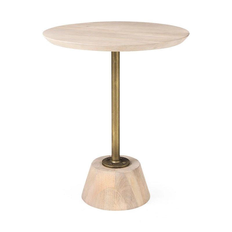 Dunkelbraunes Holz mit schwarzem Metallsockel runder Beistelltisch