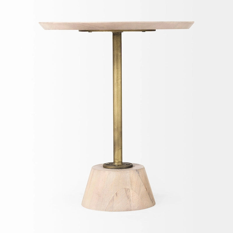 Dunkelbraunes Holz mit schwarzem Metallsockel runder Beistelltisch
