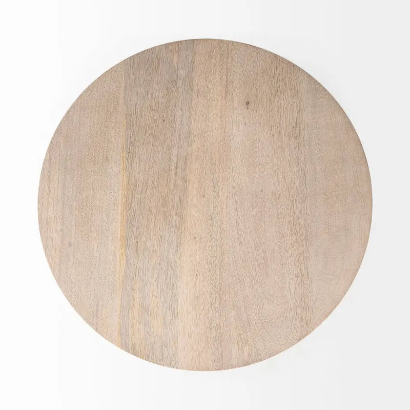 Dunkelbraunes Holz mit schwarzem Metallsockel runder Beistelltisch