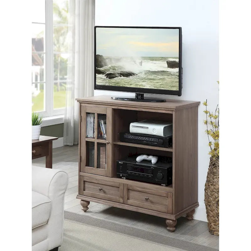 Highboy 40 TV-Schrank mit 2 Schubladen, Aufbewahrungsschrank und Regalen