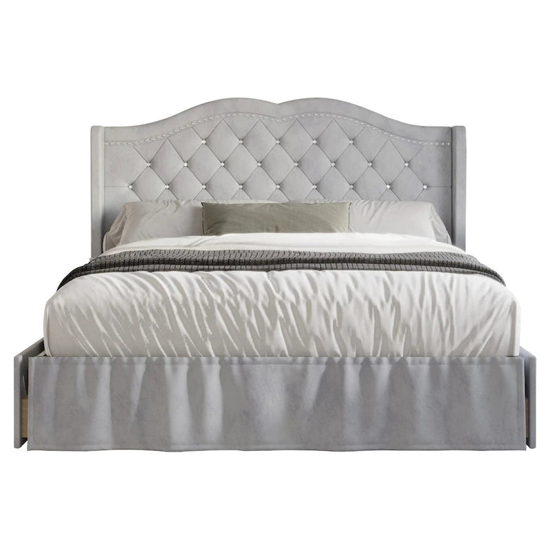 Gepolstertes Stauraum-Paneelbett mit Knöpfen