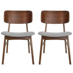 2er Set Retro brauner Esszimmerstuhl mit Holzbeinen, geschwungener Rückenlehne und gepolsterter Sitzfläche aus Stoff