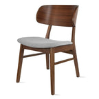 2er Set Retro brauner Esszimmerstuhl mit Holzbeinen, geschwungener Rückenlehne und gepolsterter Sitzfläche aus Stoff