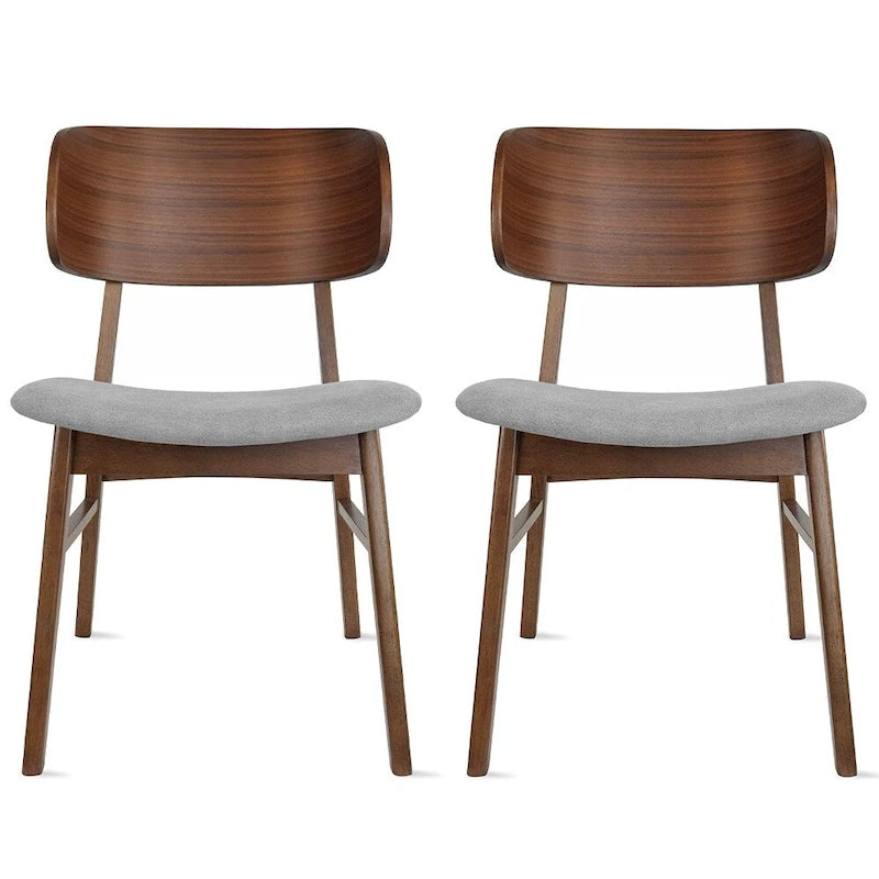 2er Set Retro brauner Esszimmerstuhl mit Holzbeinen, geschwungener Rückenlehne und gepolsterter Sitzfläche aus Stoff