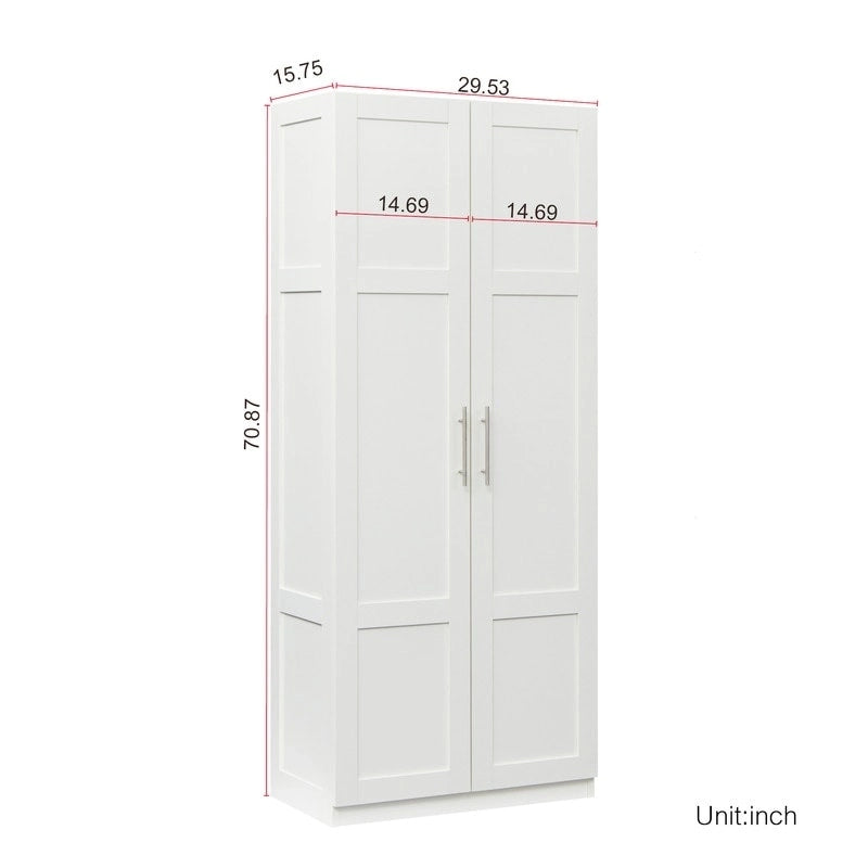 Hoher Wäscheschrank und Aufbewahrungsschrank mit 2 Türen und 3 Trennwänden zur Unterteilung von 4 Ablagefächern 75B x 40T x 180H cm