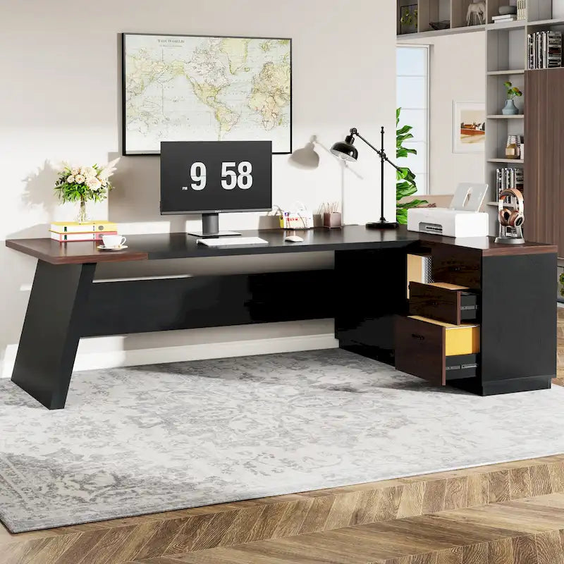 78,7 Zoll L-förmiger Chefschreibtisch Computertisch mit Aktenschrank