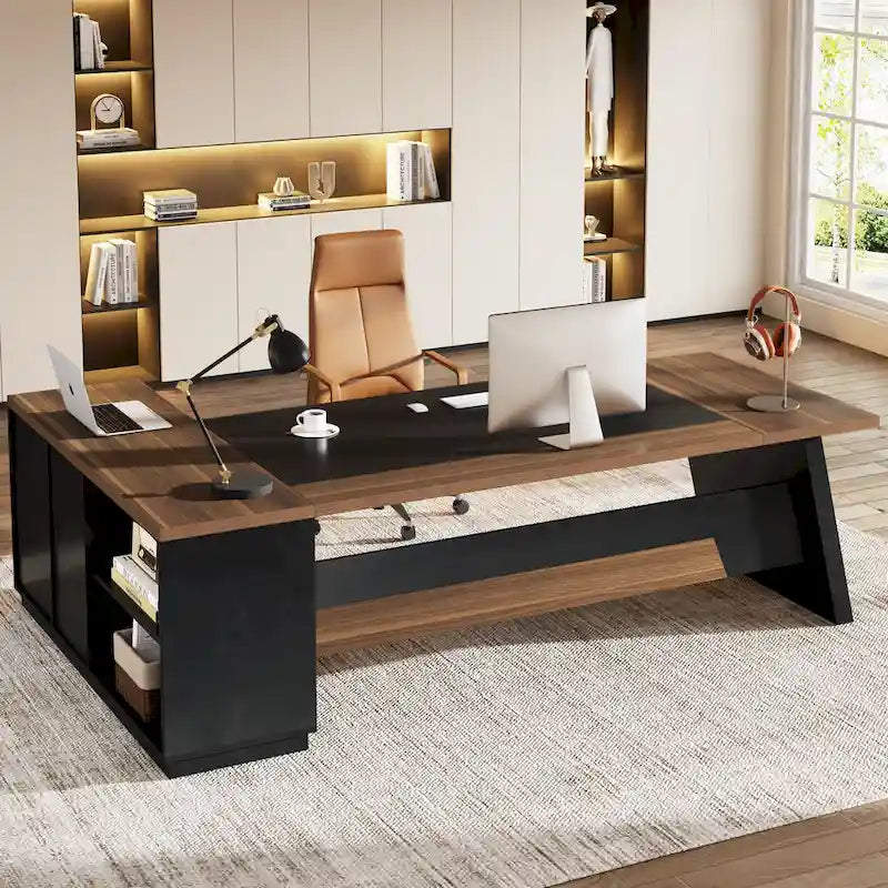78,7 Zoll L-förmiger Chefschreibtisch Computertisch mit Aktenschrank