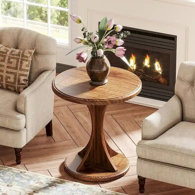 Runder Beistelltisch für Wohnzimmer, kleiner Sofa-Stuhl-Beistelltisch aus Holz, einfache Montage