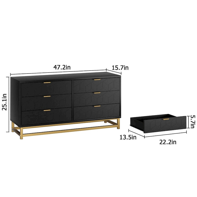 Kommode mit 6 Schubladen fürs Schlafzimmer, Holzkommode