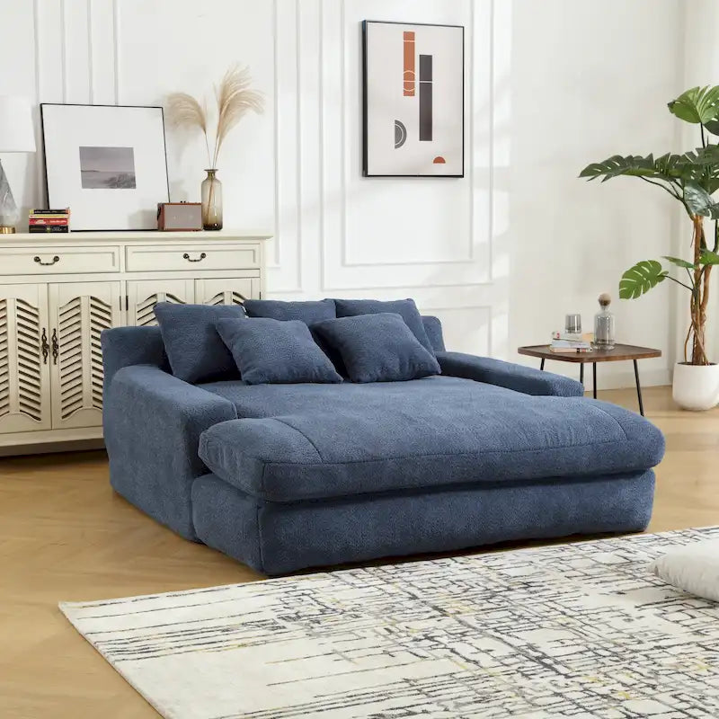 Chenille Polster 2-Sitzer Tiefsitz Relax-Schlafsofa mit 5 Rückenkissen