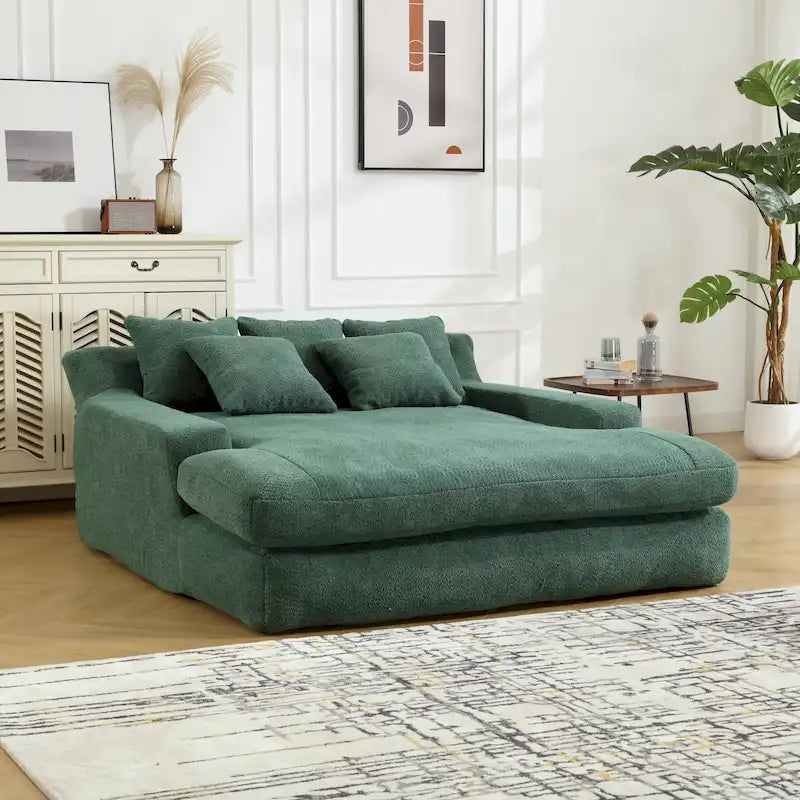 Chenille Polster 2-Sitzer Tiefsitz Relax-Schlafsofa mit 5 Rückenkissen