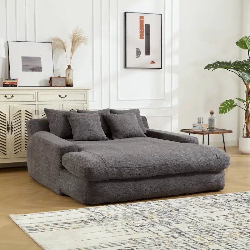 Chenille Polster 2-Sitzer Tiefsitz Relax-Schlafsofa mit 5 Rückenkissen