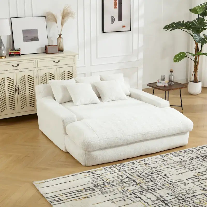 Chenille Polster 2-Sitzer Tiefsitz Relax-Schlafsofa mit 5 Rückenkissen