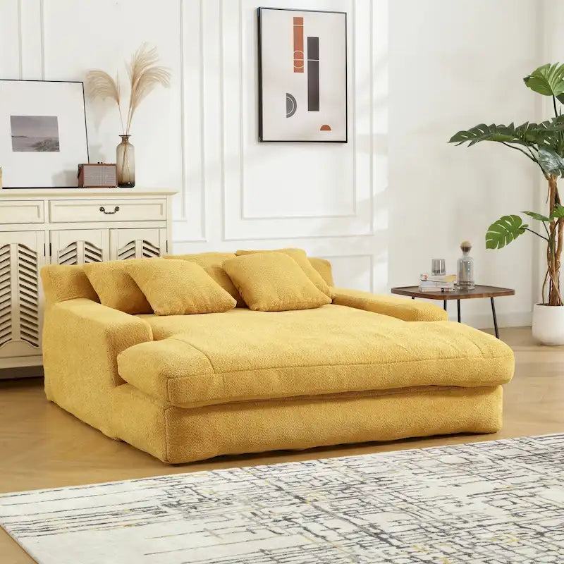 Chenille Polster 2-Sitzer Tiefsitz Relax-Schlafsofa mit 5 Rückenkissen