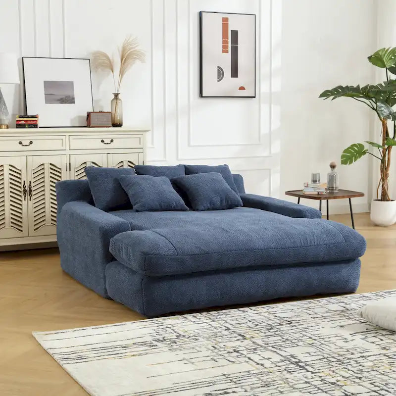 Chenille Polster 2-Sitzer Tiefsitz Relax-Schlafsofa mit 5 Rückenkissen